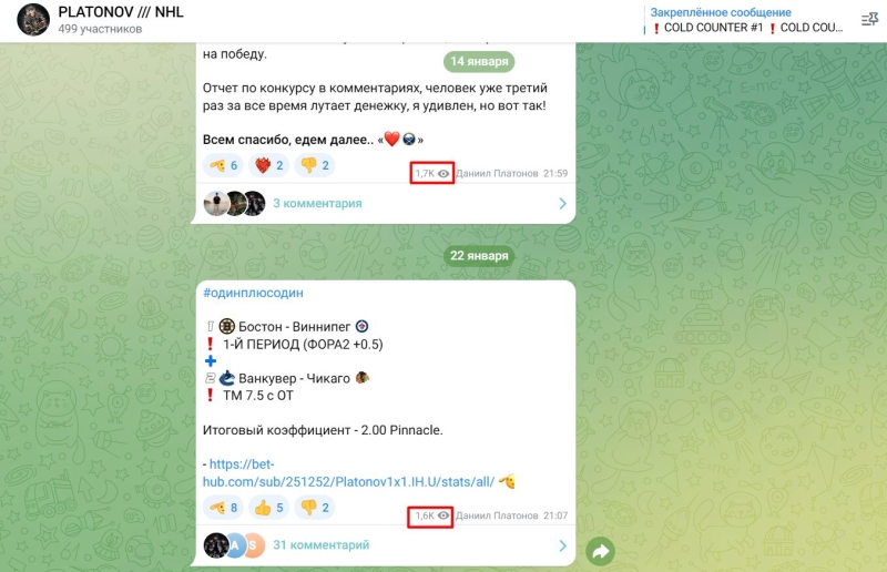 PLATONOV / NHL — хоккейные прогнозы в Телеграмм, отзывы